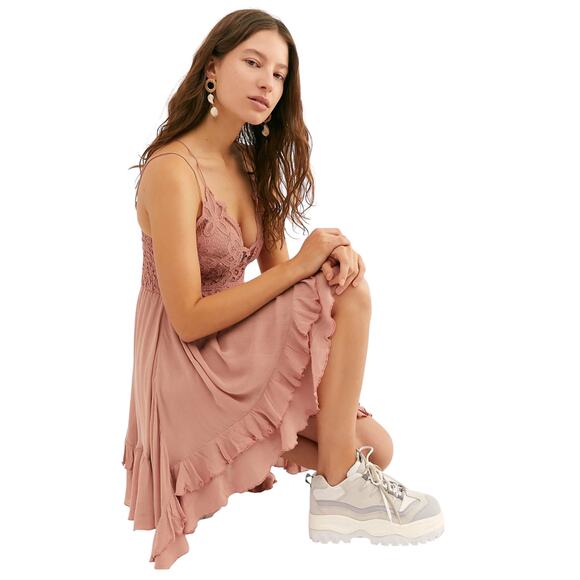 NWT! Free People One Adella Lacey Sleeveless Slip Dress in Rose - Size Small - Picture 3 of 9